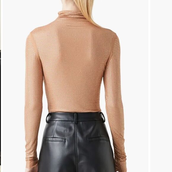 Grey Lab Embellished Tan Turtleneck Mesh Bodysuit(Size Medium) - Picture 3 of 10